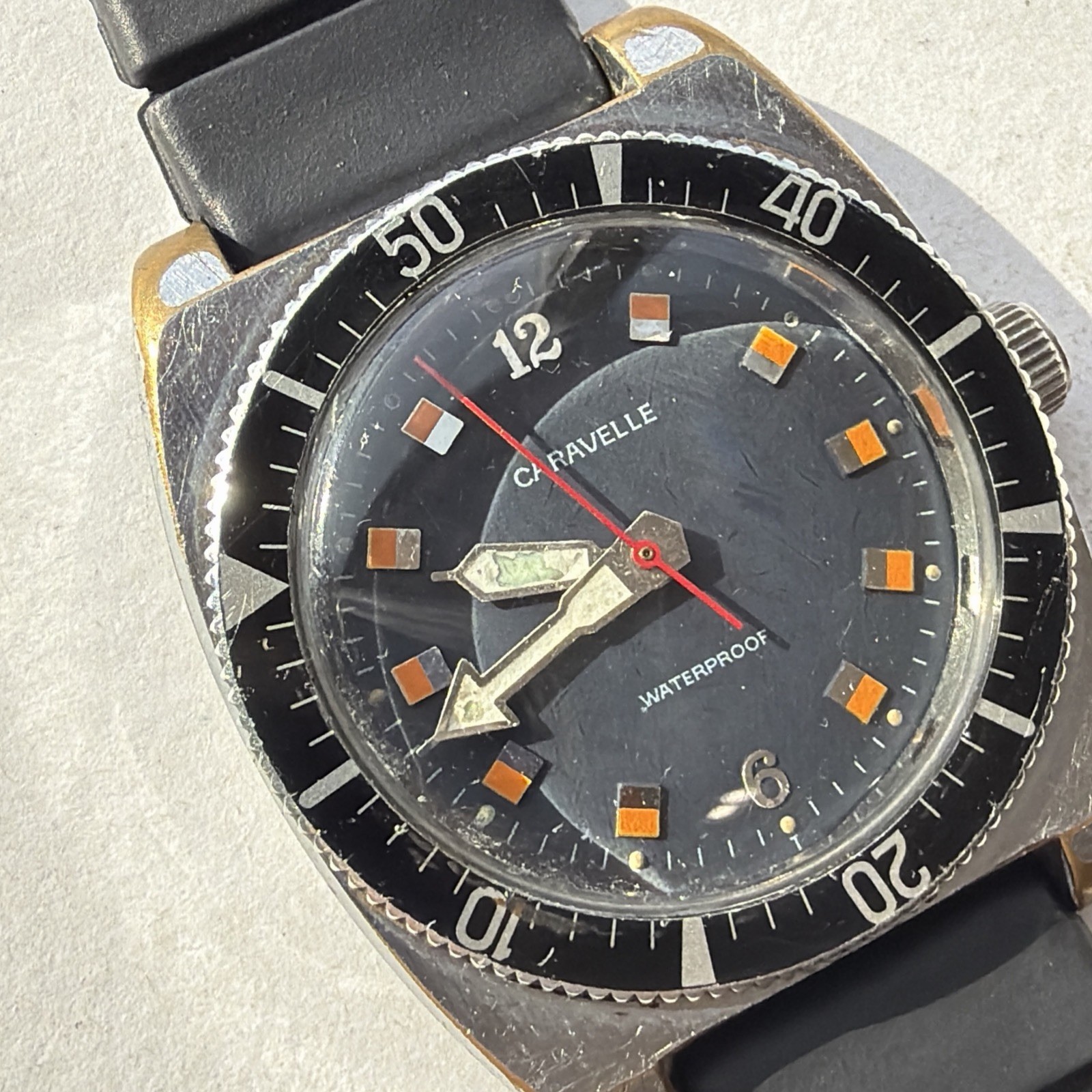 AS53 CARAVELLE VINTAGE DIVER Black Bezel Orange-Black Dial WATERPROOF Running**