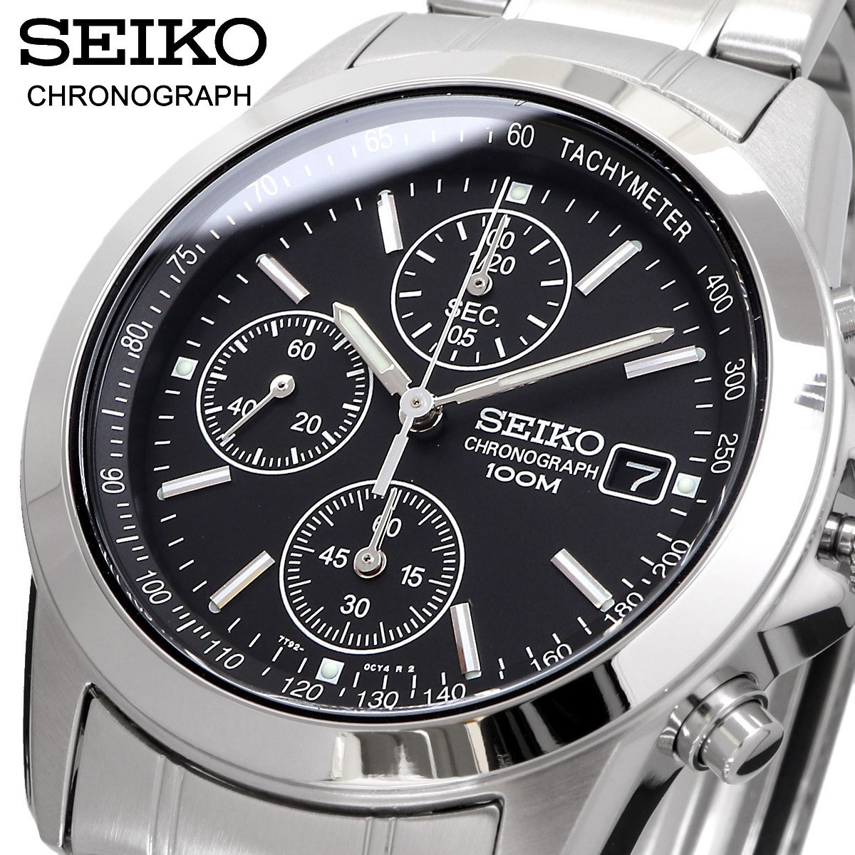 Seiko SND367 Chronograph Men’s Quartz Watch Black Dial Silver Steel New From Jap