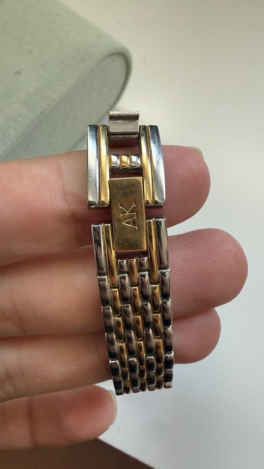 Anne Klein Women’s Two-Tone Square Case Watch with Mother of Pearl Dial
