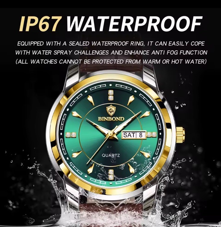 Men’s Leather Quartz Watch Waterproof Luminous Date Week Business Original