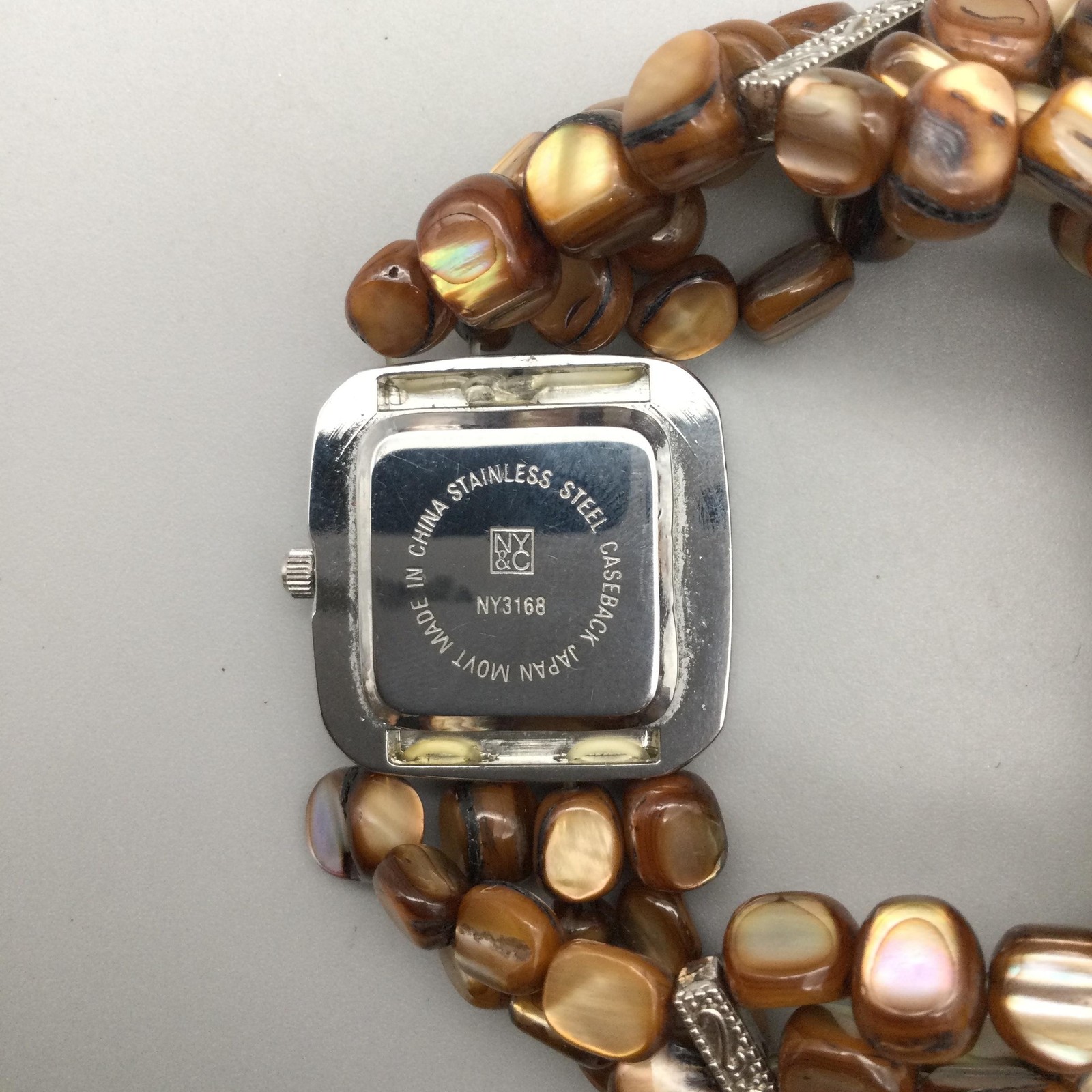 NY&C Womens Watch 28mm Silver Tone Brown Beaded Bracelet NY3168 New Battery