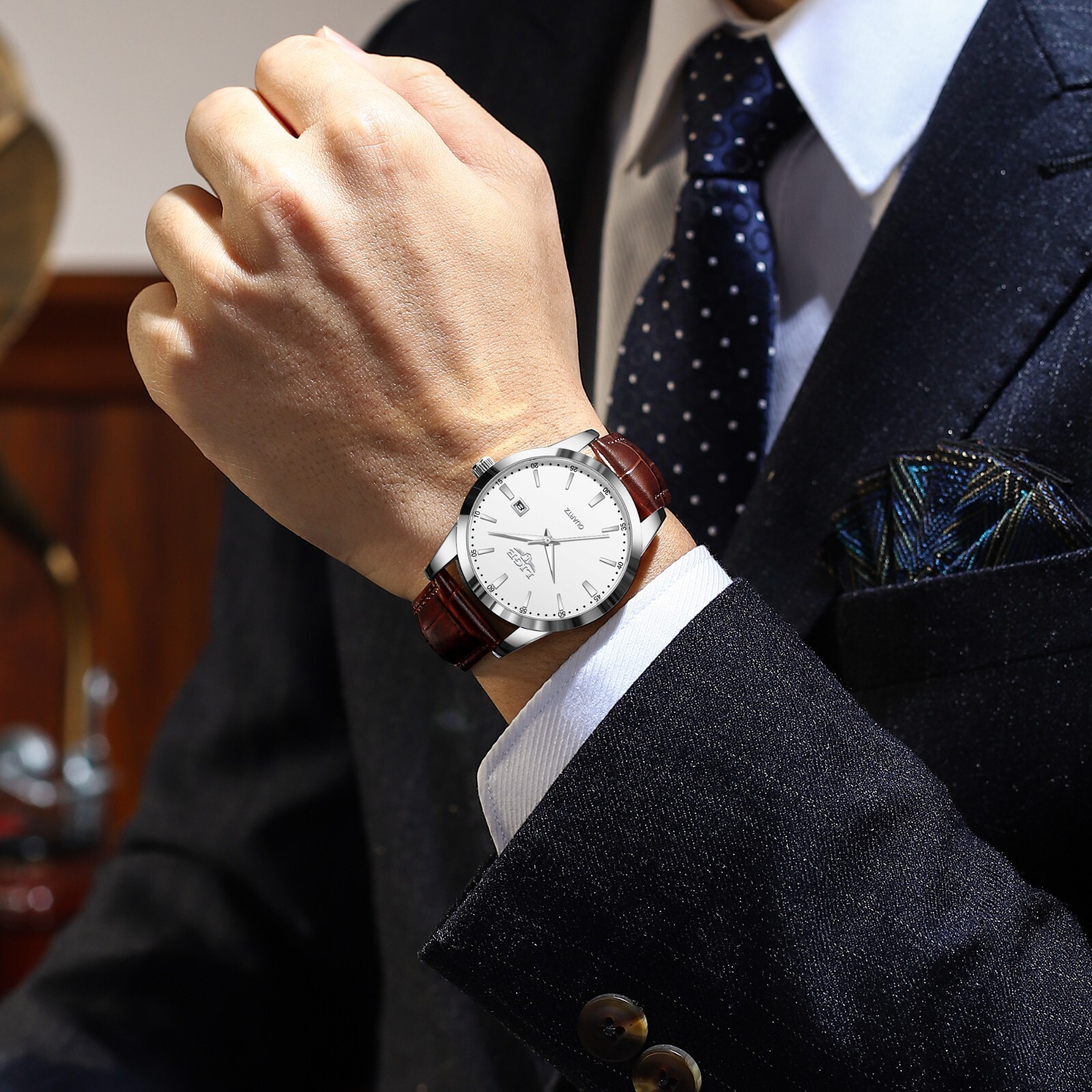 Luxury Men’s Watch Waterproof Quartz Date Luminous Business Leather Wristwatch