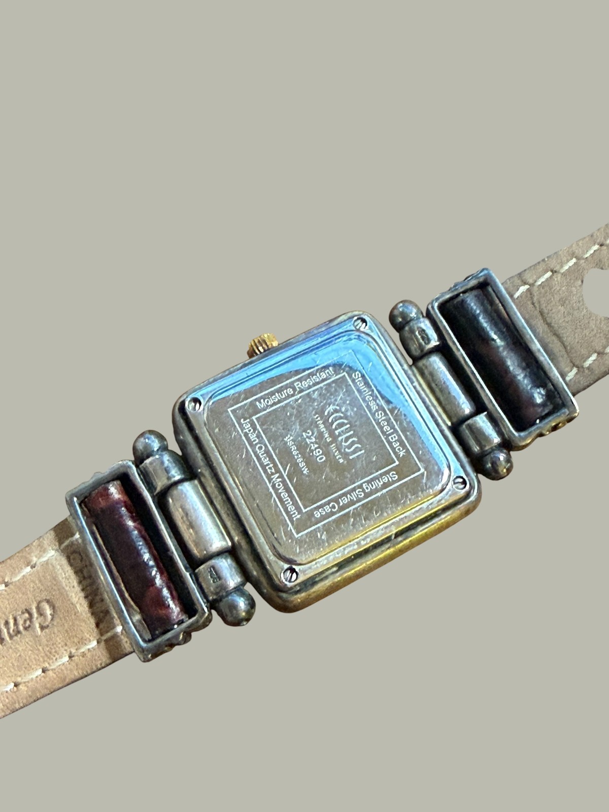 ECLISSI Sterling Silver Case Ladies Watch Blue Dial Brown Croc Embossed Leather