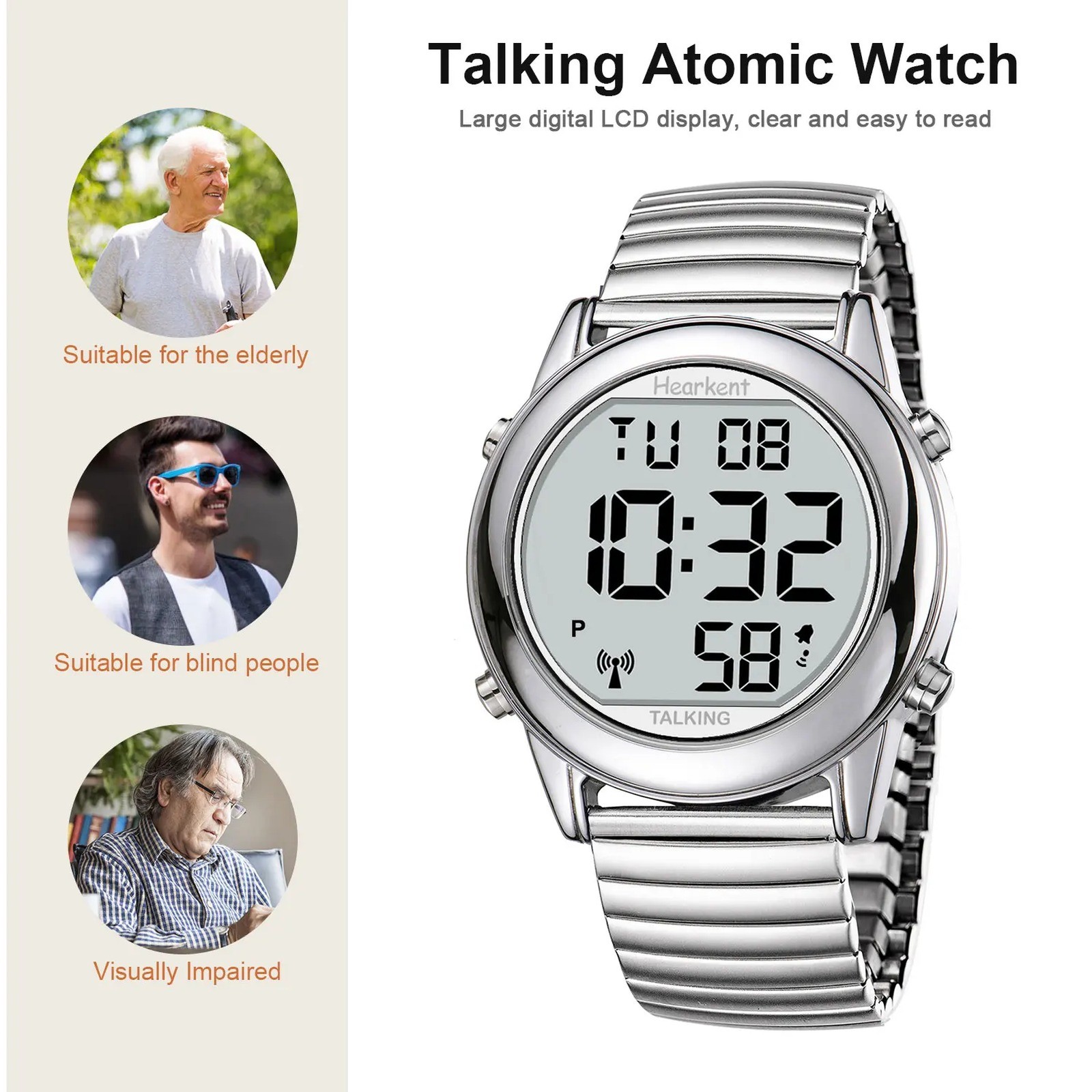 Hearkent Atomic Talking Watch for Blind Elderly Men – Radio Controlled Alarm