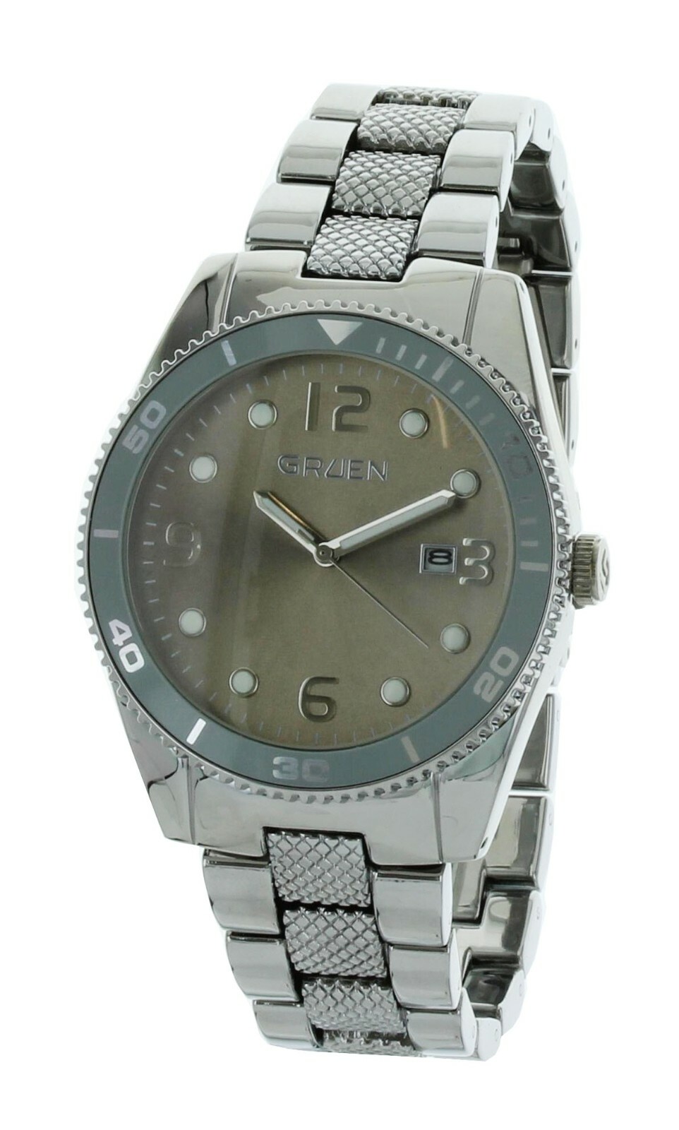 NIB Gruen Men’s Watch Quartz 43mm Case silver Tone light Brown DIAL GR0026
