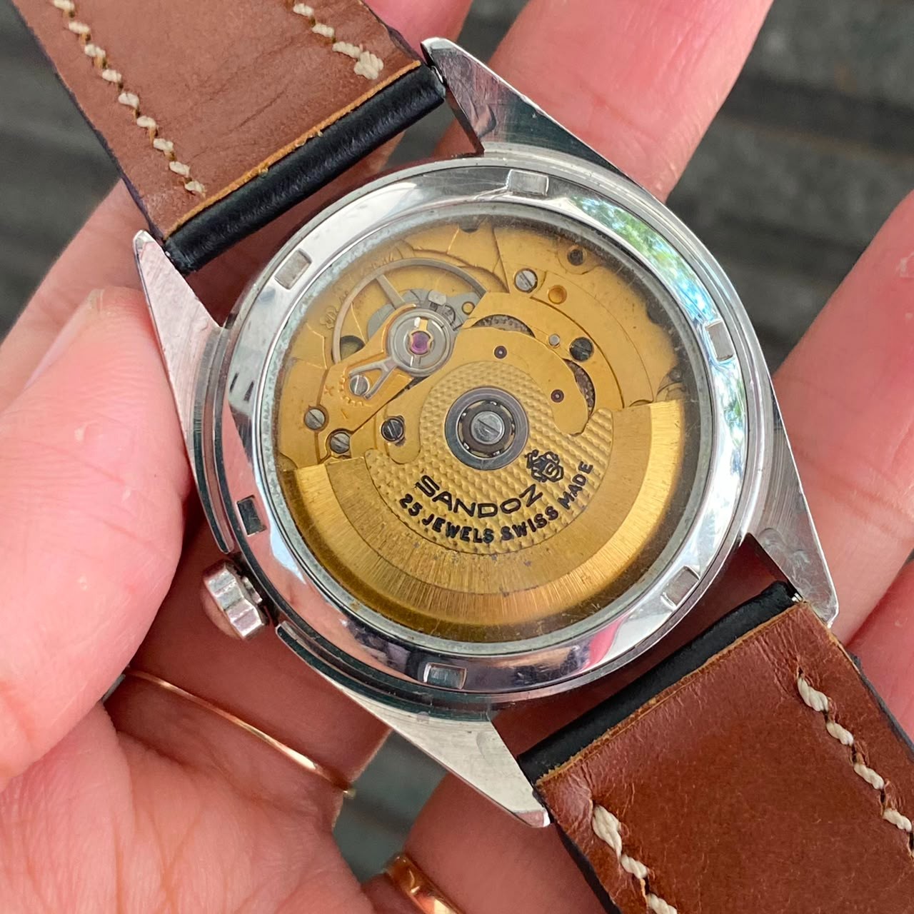 RARE Sandoz Silver Dial Automatic ETA Baton Index Date Vintage Watch Men Dress