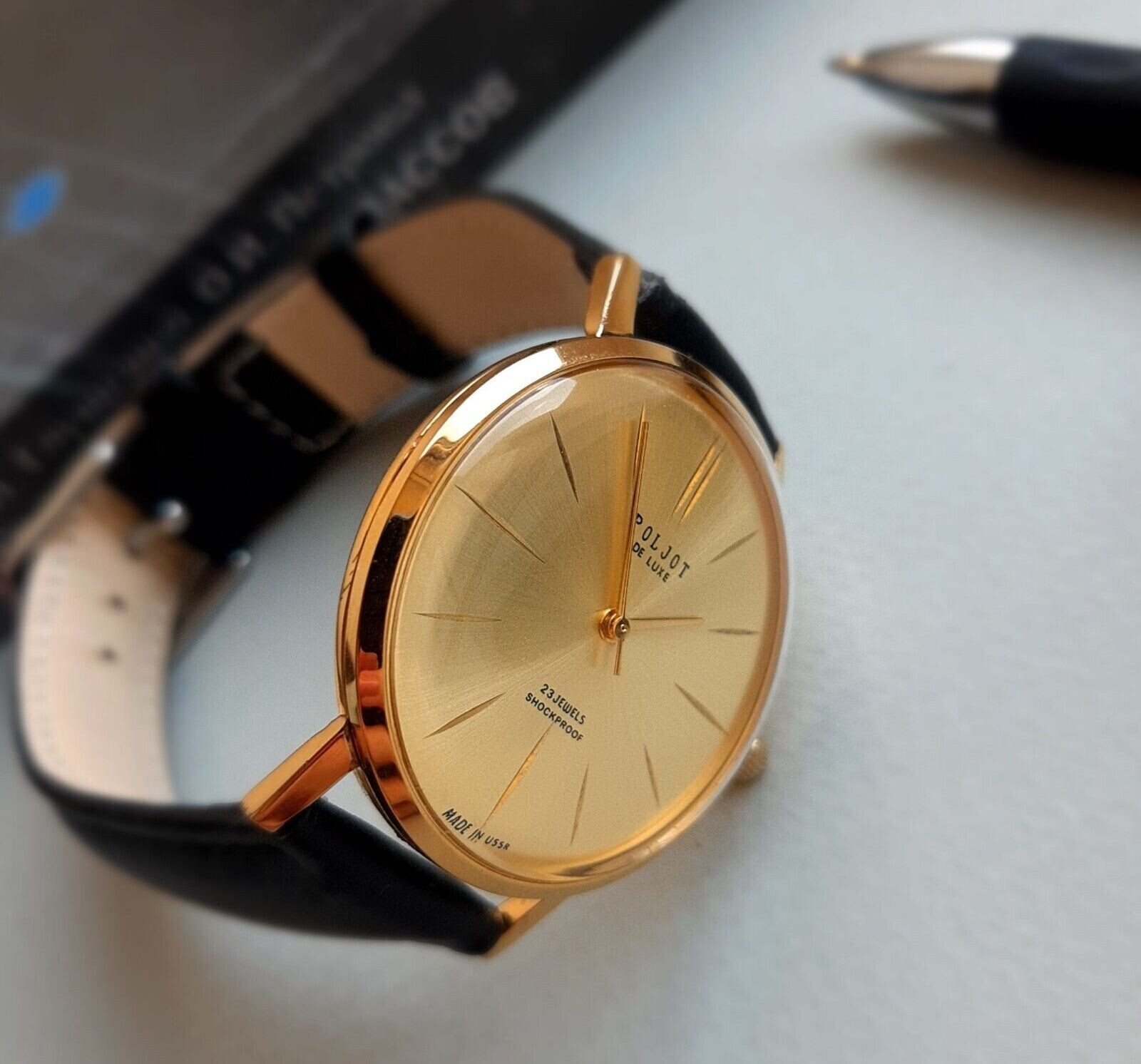 Minimalist wrist watch Poljot de luxe mechanical watch for men, slim watch
