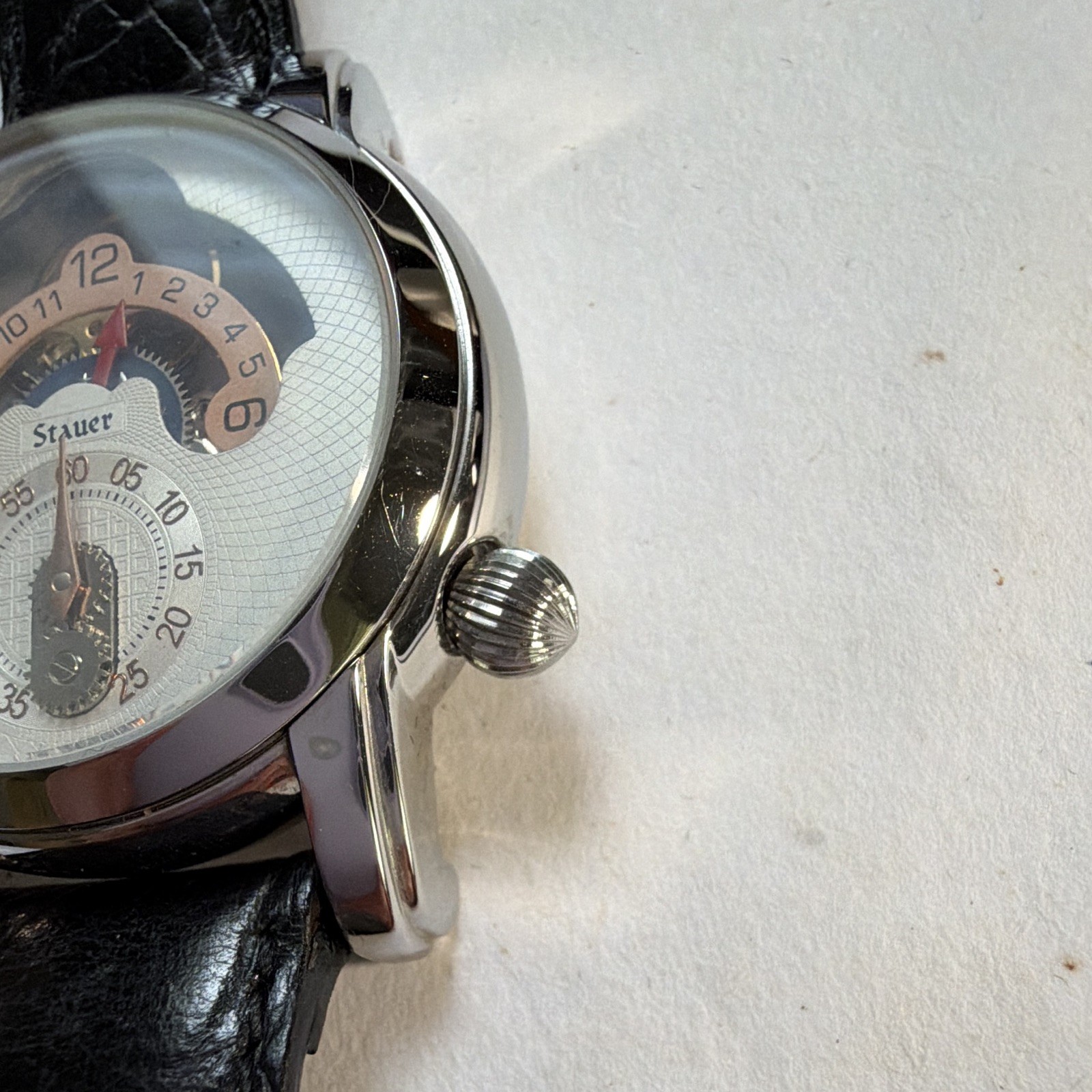 Stauer Magnificat II Automatic Silver/White Arabic Dial Black Leather Strap