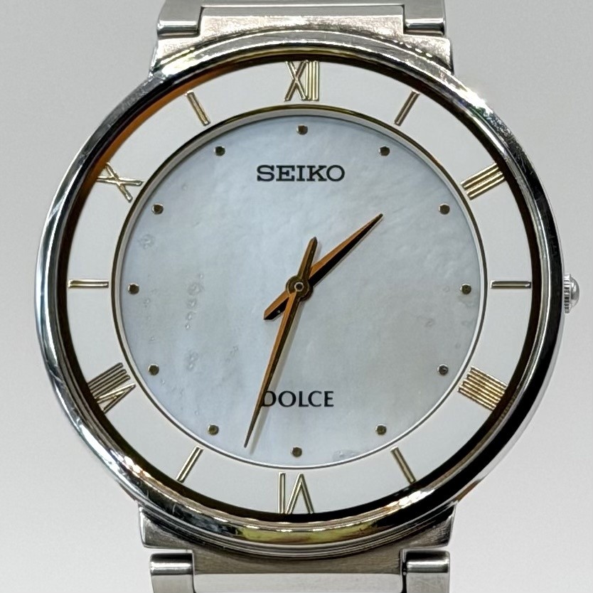 New battery operational SEIKO Dolce Roman Index Mother of Pearl Combo Quartz QZ