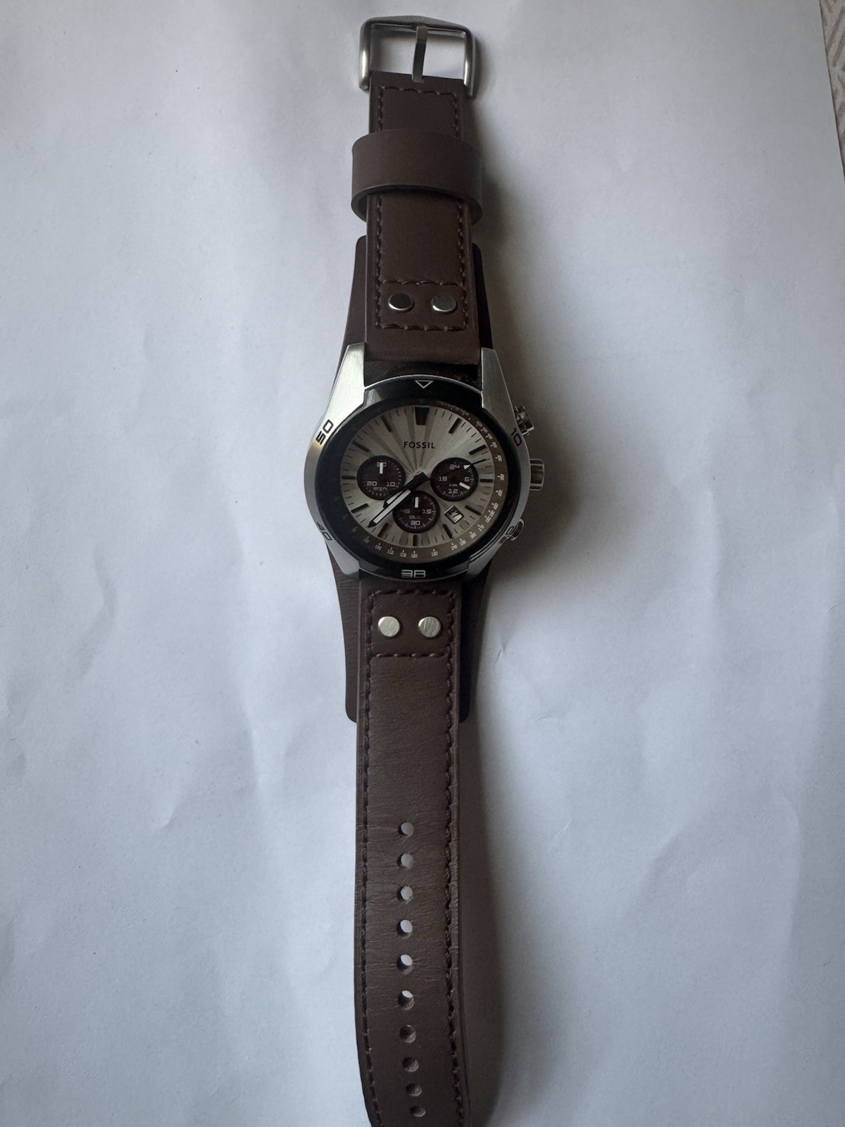 Fossil Mens Coachman Quartz Stainless & Brown Leather Chronograph Watch Preowned