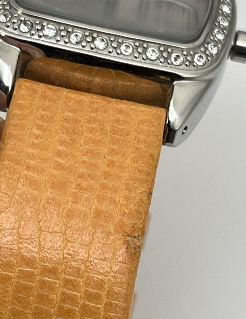 FOSSIL MOP Womens HI SPARKLE Watch SQUARE Tan LEATHER BAND ES 1009 New Batt READ