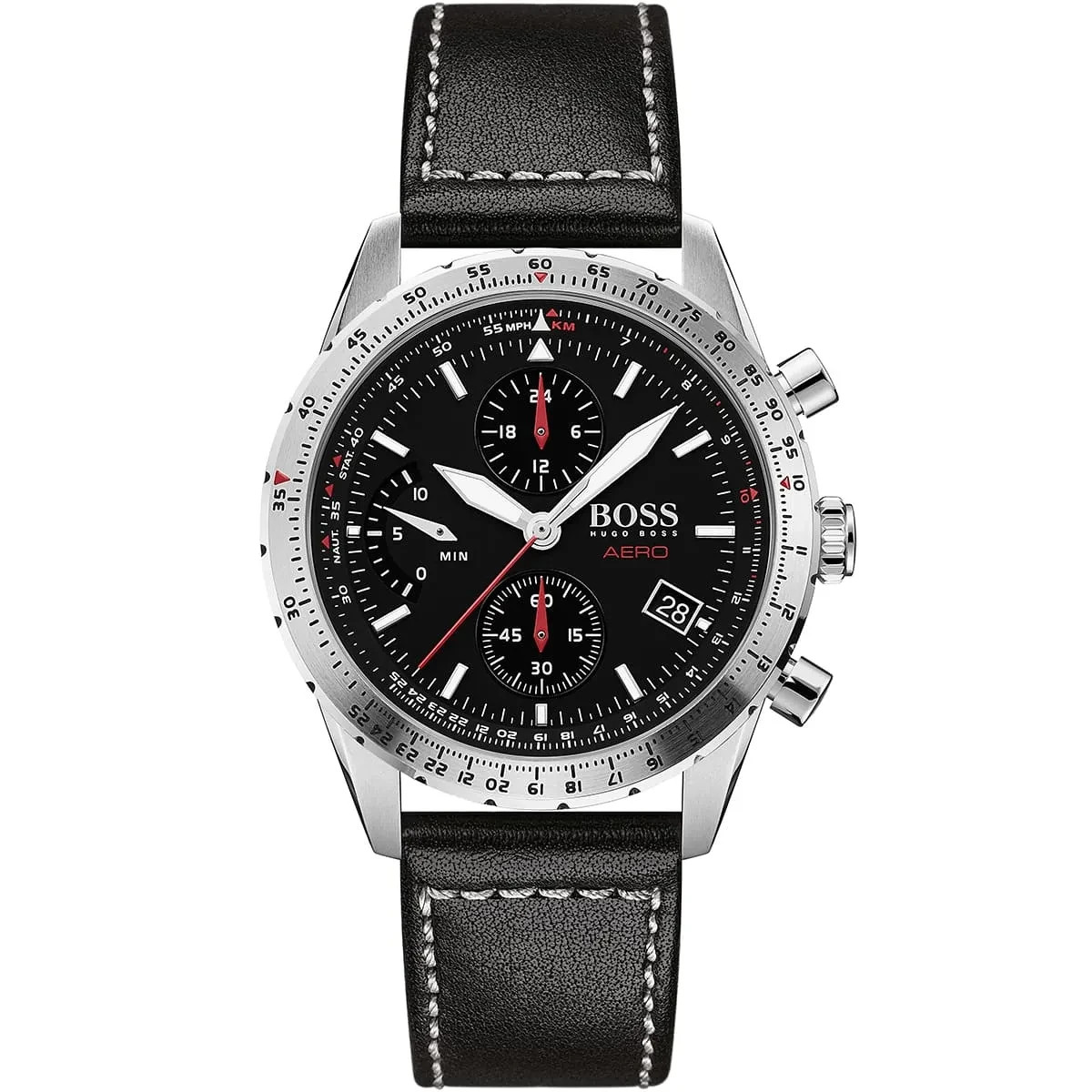 Hugo Boss Aero 1513770 Men’s Black Dial Watch with Genuine Premium Leather Strap