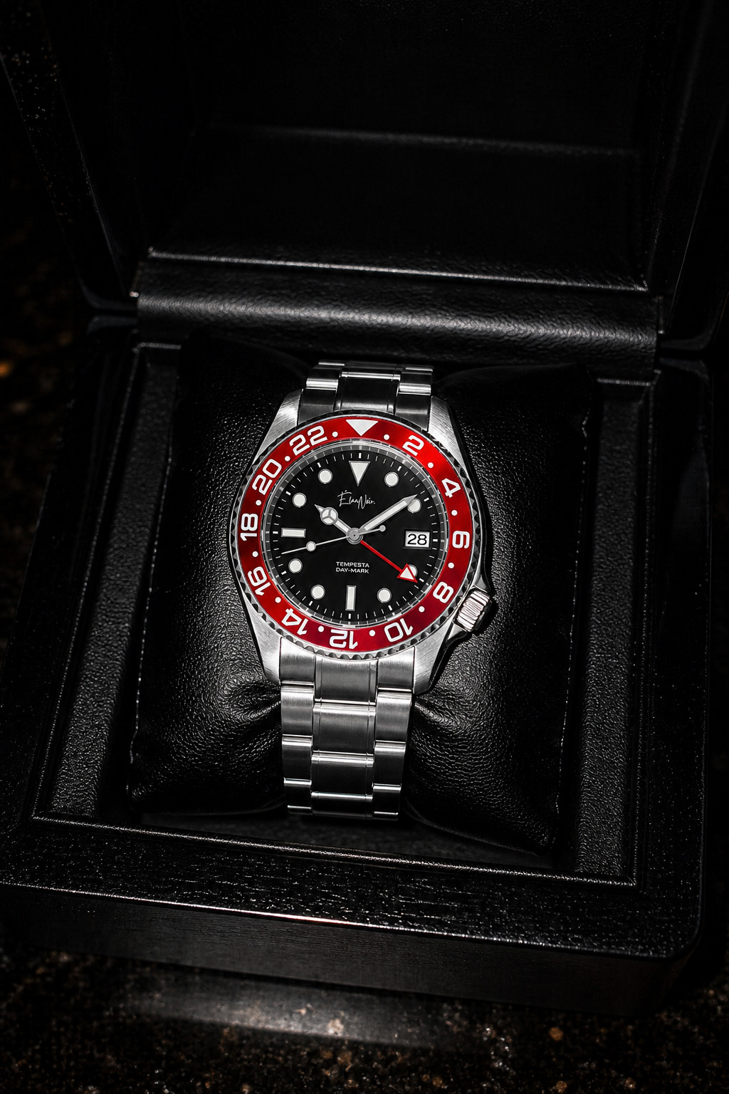 Élan Noir Tempesta Automatic GMT Watch 41mm 316L Steel Dial Red/Black NH35