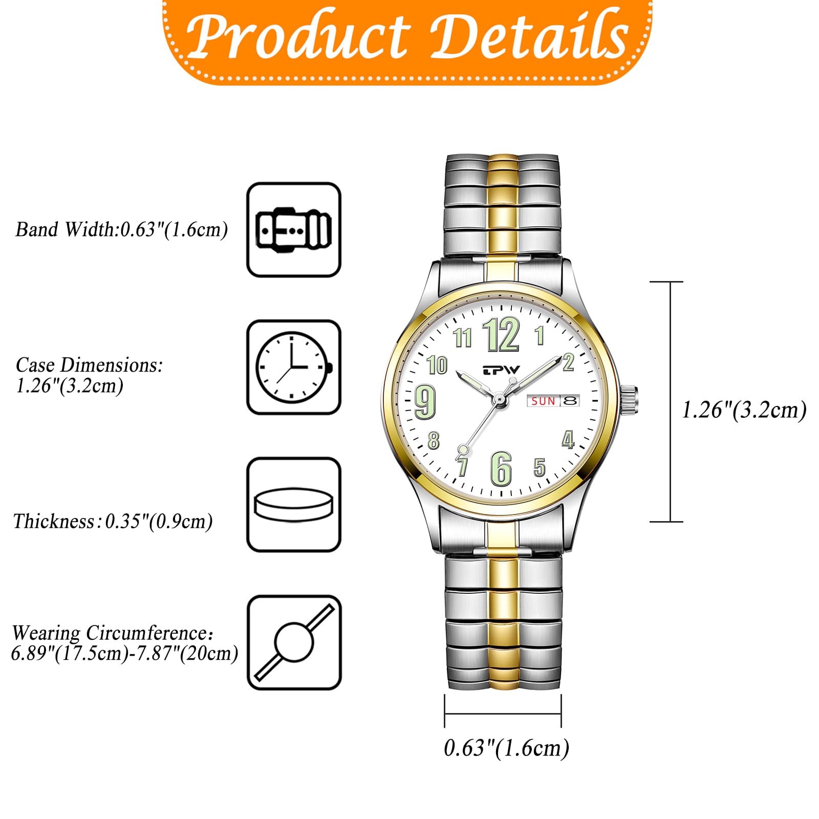 Luminous Couple’s Date Easy Reader Stretch Band Wrist Watch for Mom Dad Senior
