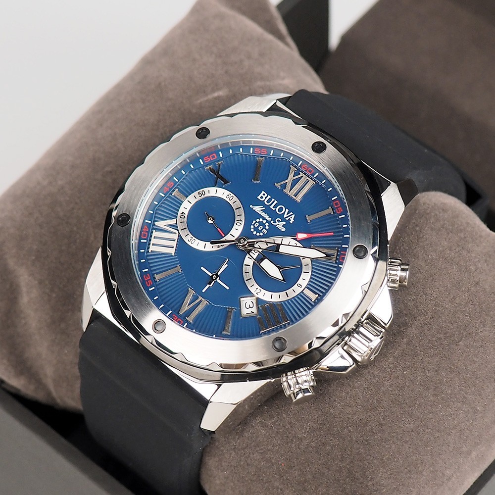 Bulova Marine Star 98B258 Blue Silicone Strap Chronograph Men’s Quartz Watch