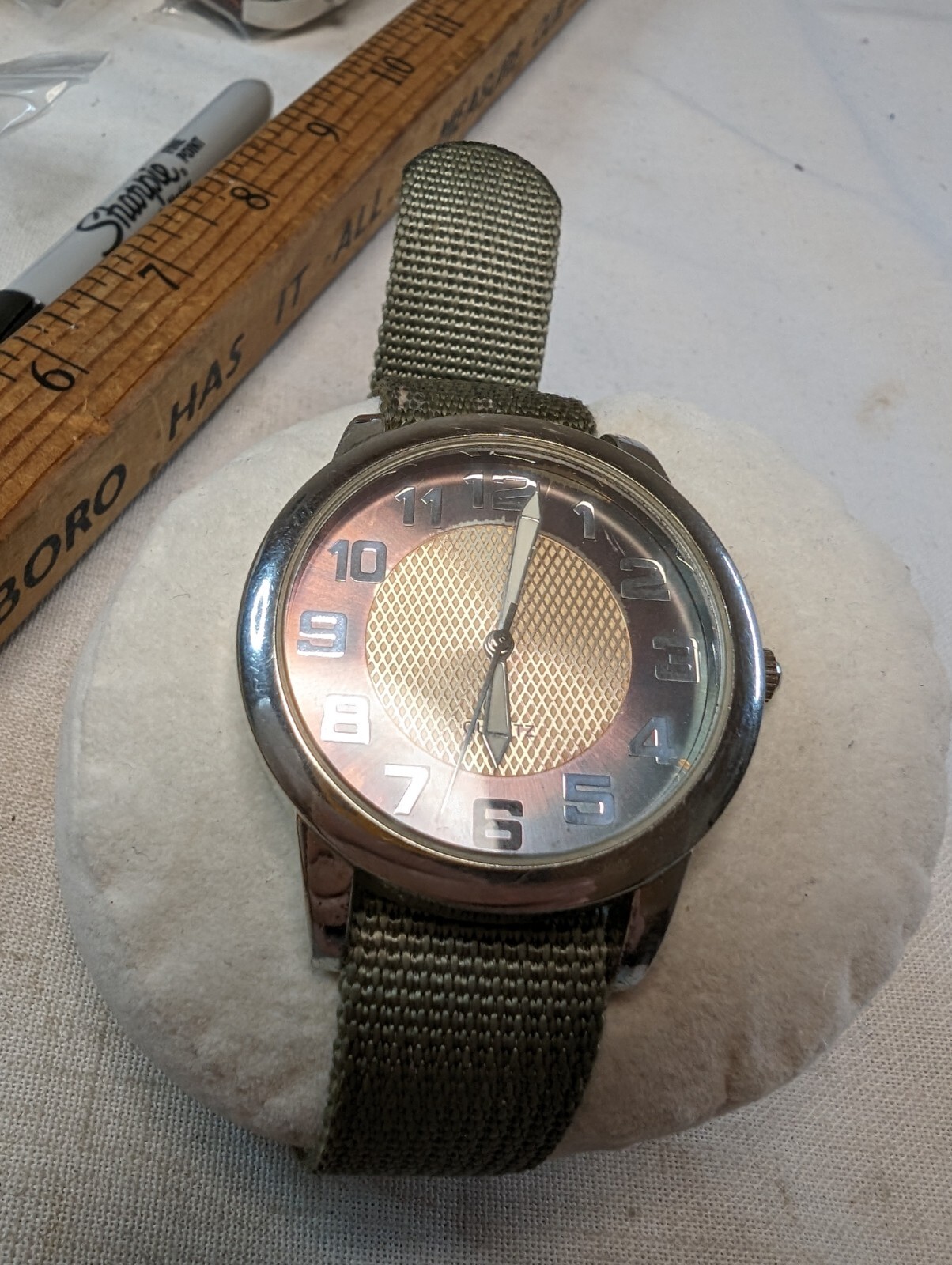 Gold And Bronze Tone Dial On One Piece Strap – Fashion Field Watch With New Batt