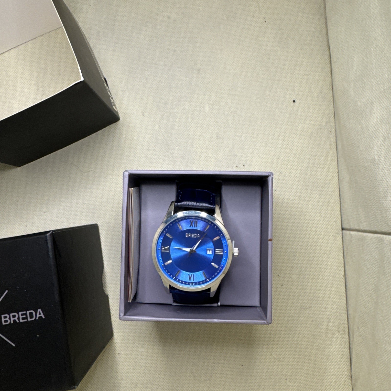 Breda xJackThreads Mens Watch Blue Sunray Dial Leather Strap Discontinued Collab