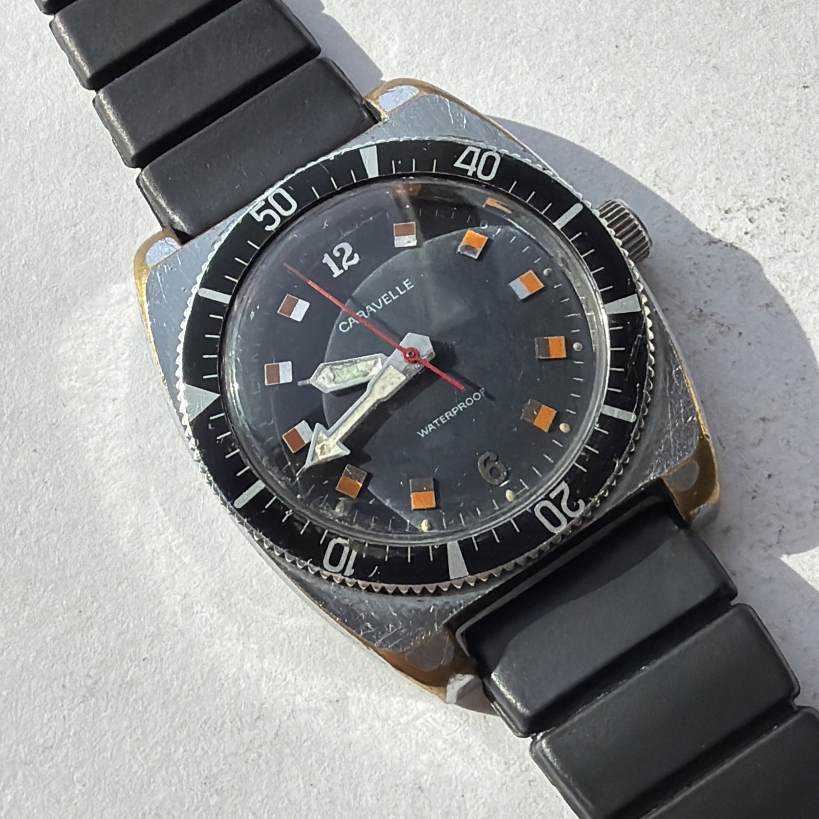 AS53 CARAVELLE VINTAGE DIVER Black Bezel Orange-Black Dial WATERPROOF Running**