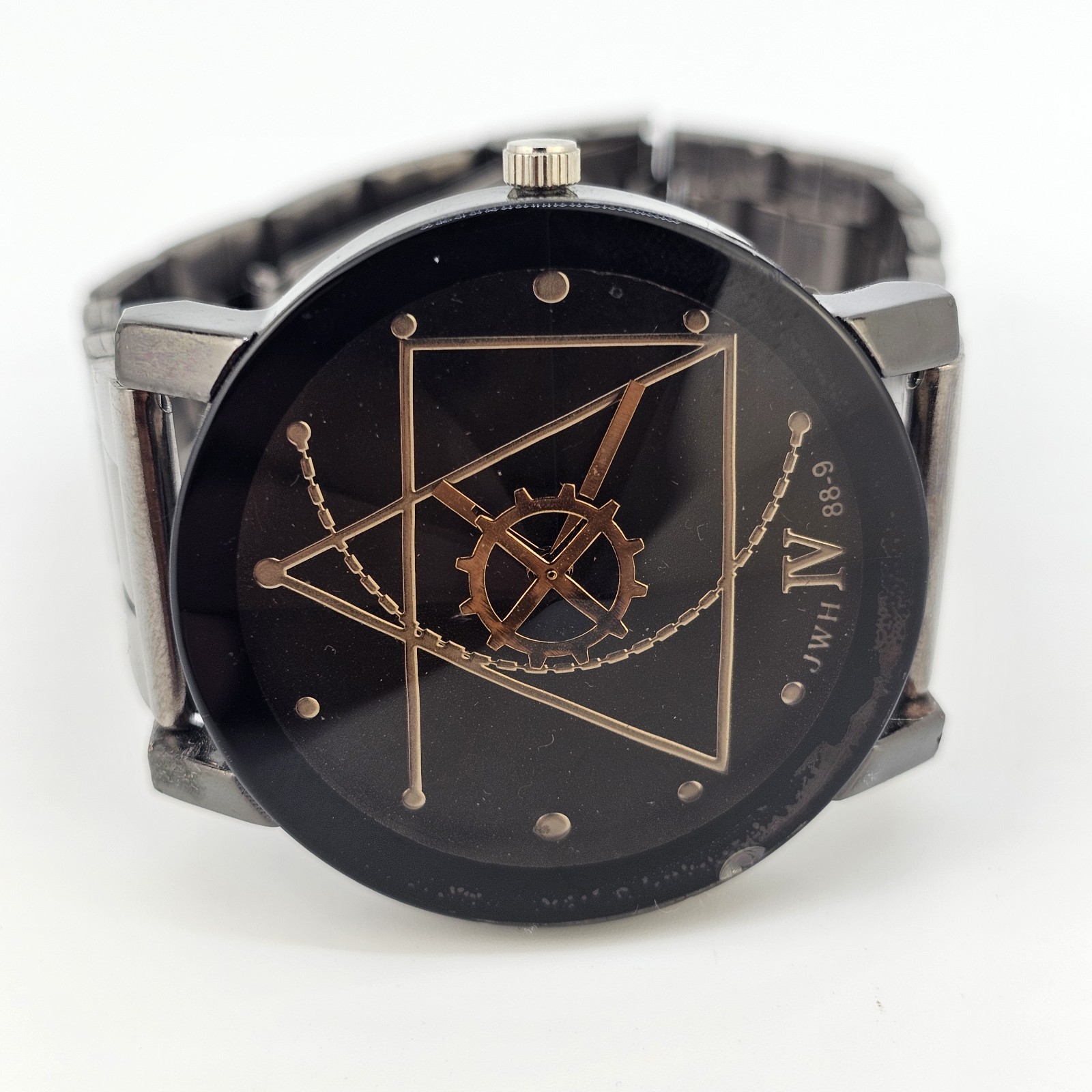 Geometric Design Unisex Watch 40MM Black Dial Bracelet Band 7.5″ New Battery