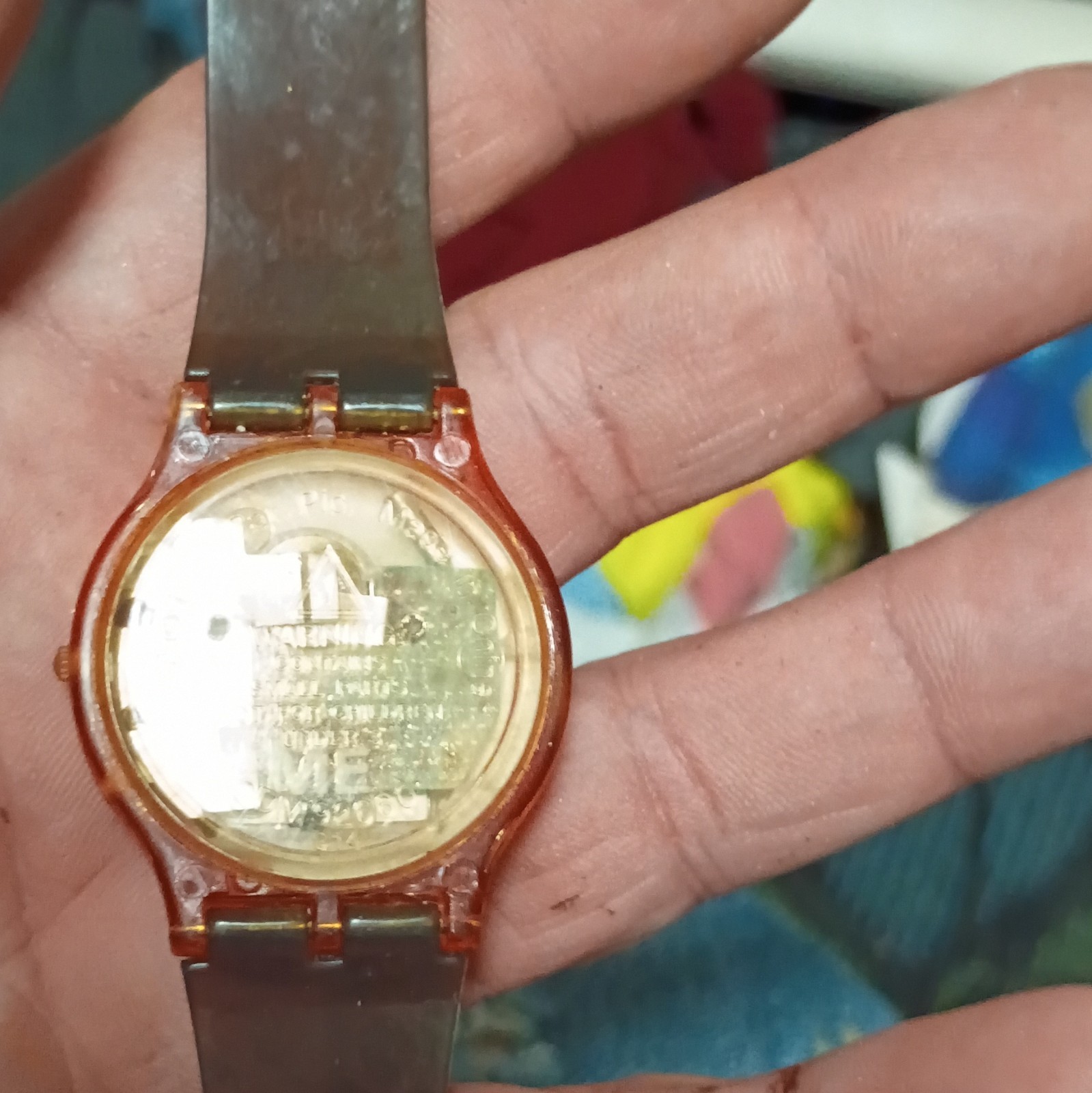Swatch Chrono Quartz Chronograph Date Analog Orange Plastic Case Gray Strap