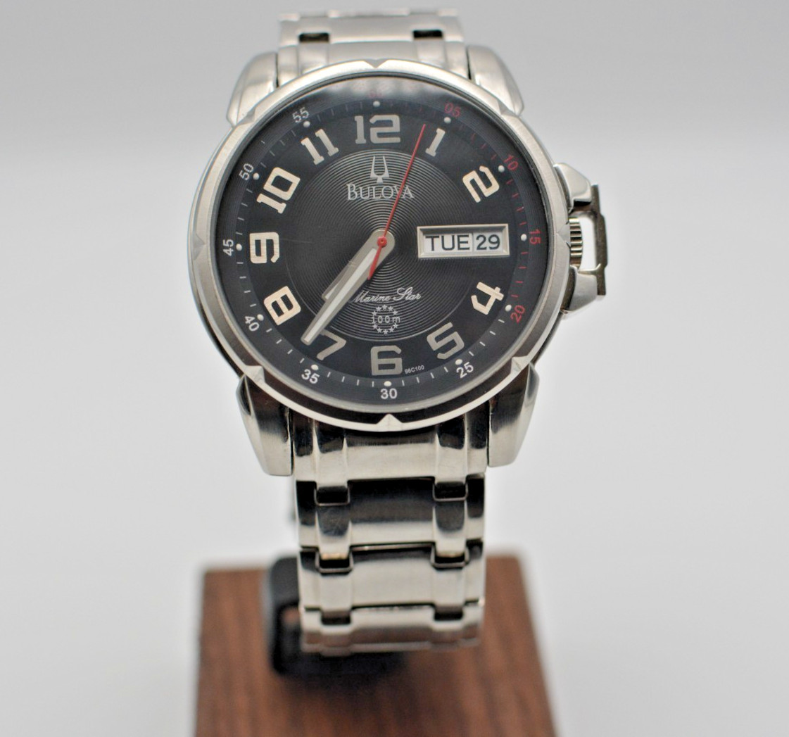 96C100 BULOVA MARINE STAR 100M BLACK DIAL MEN’S WATCH