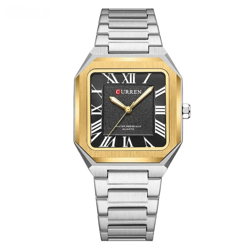 Mens Simple Square Waterproof Quartz Watch With Roman Numerals And Fashionable