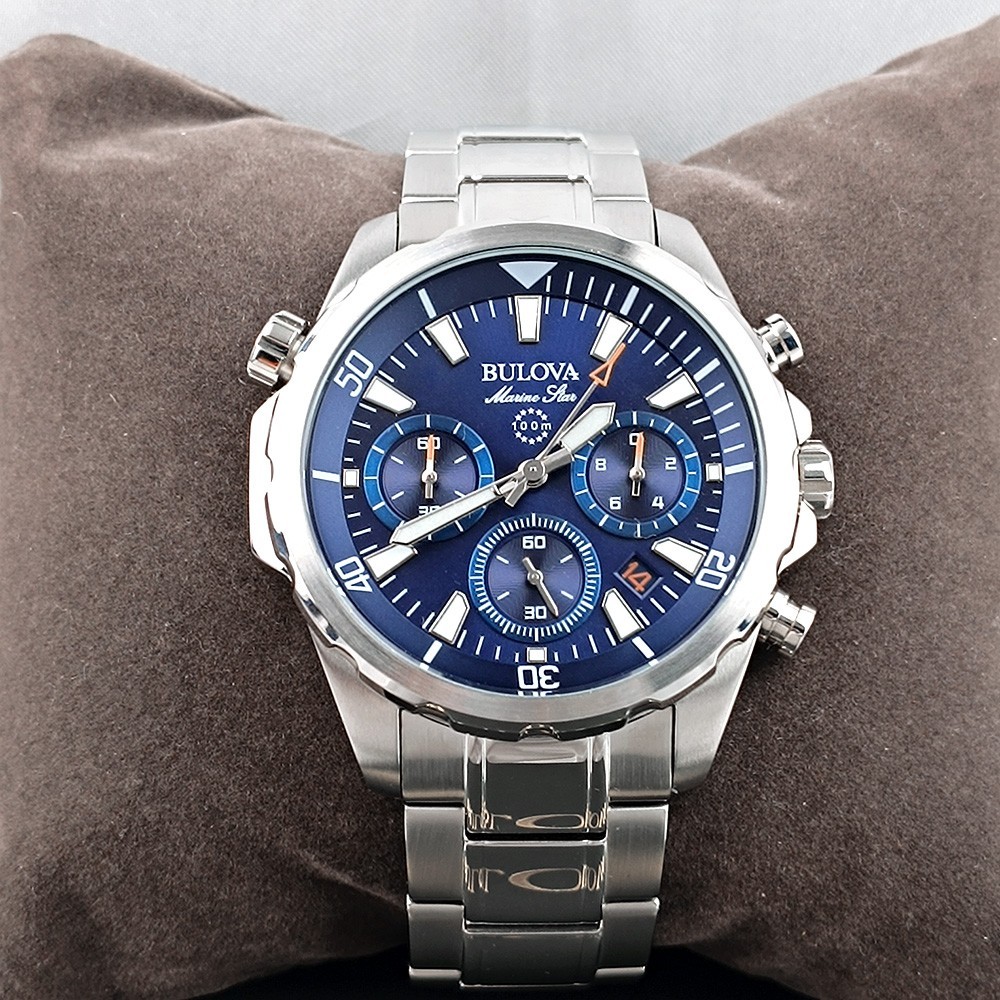 Bulova Marine Star Chronograph 96B256 Blue Dial Stainless Steel Men’s Watch
