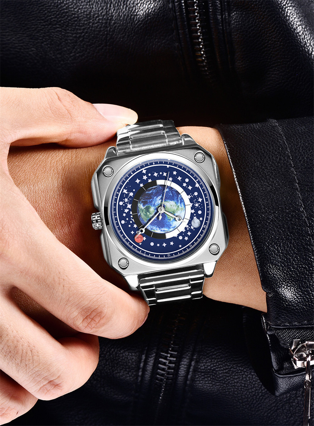 LIGE Men’s Sport Quartz Watch Stainless Steel Square Luminous Wristwatch as Gift