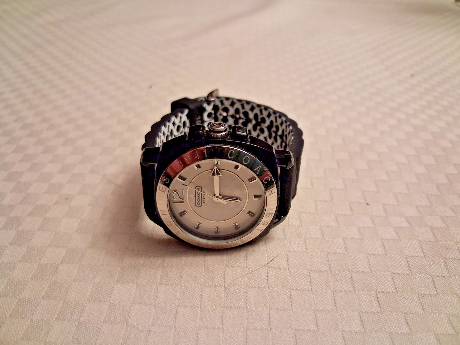 COACH CA.09.7 Ladies Boyfriend Watch Black and Silver Silicone Rubber Band