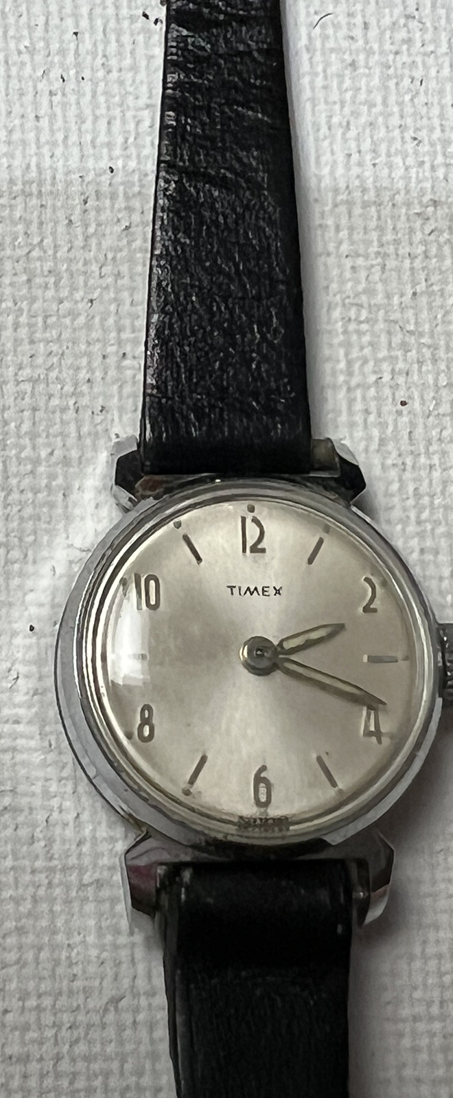 Vintage Timex Watch Chrome Plated Bezel Leather Bracelet Caravelle