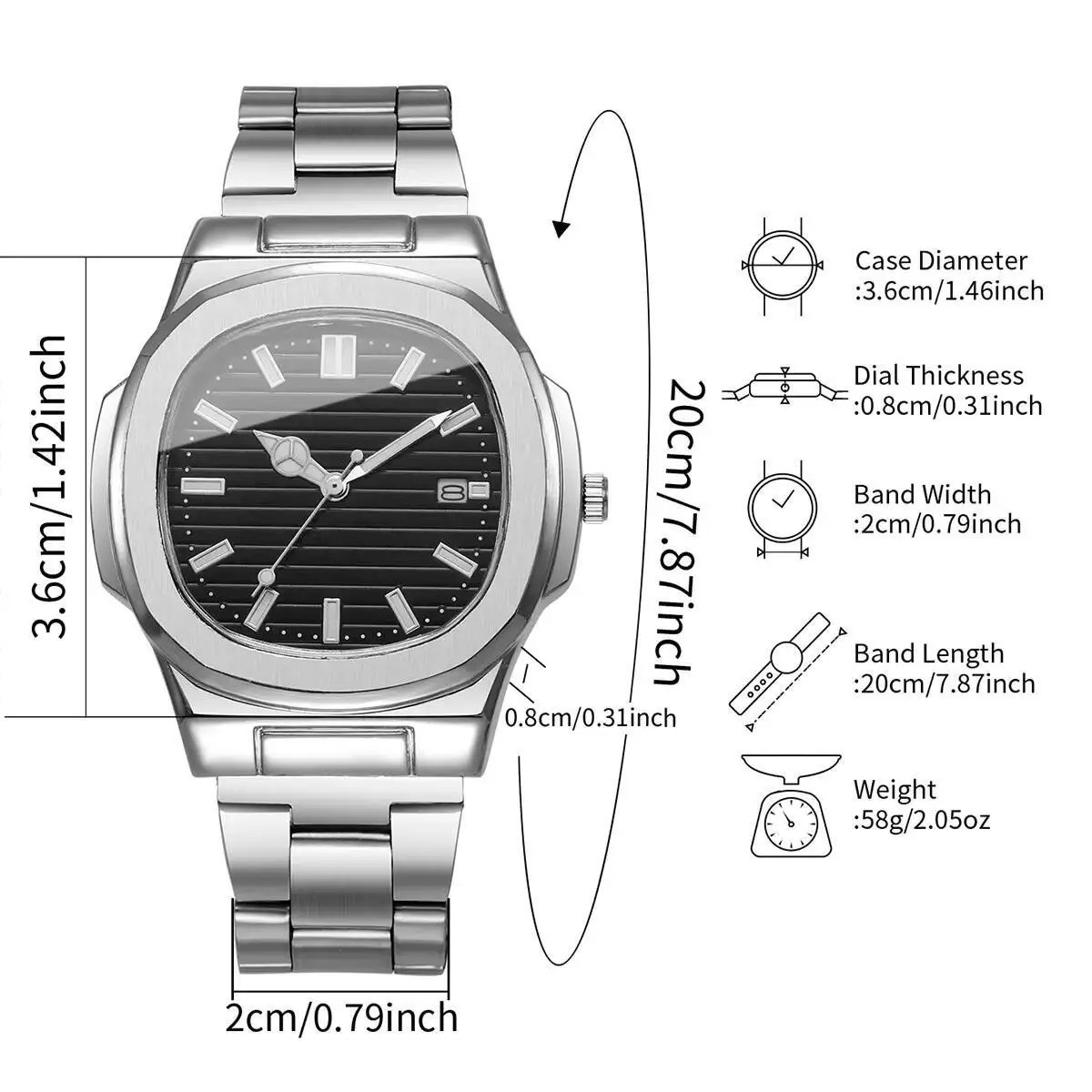 Montres d’affaires de luxe pour hommes, cadran carré, bracelet en acier inoxydab