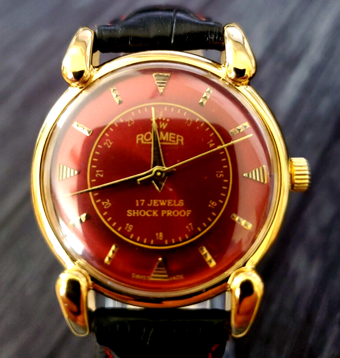 RARE Roamer Brevete Dauphine Swiss Mens Mechanical Watch RED Satin Dial Serviced