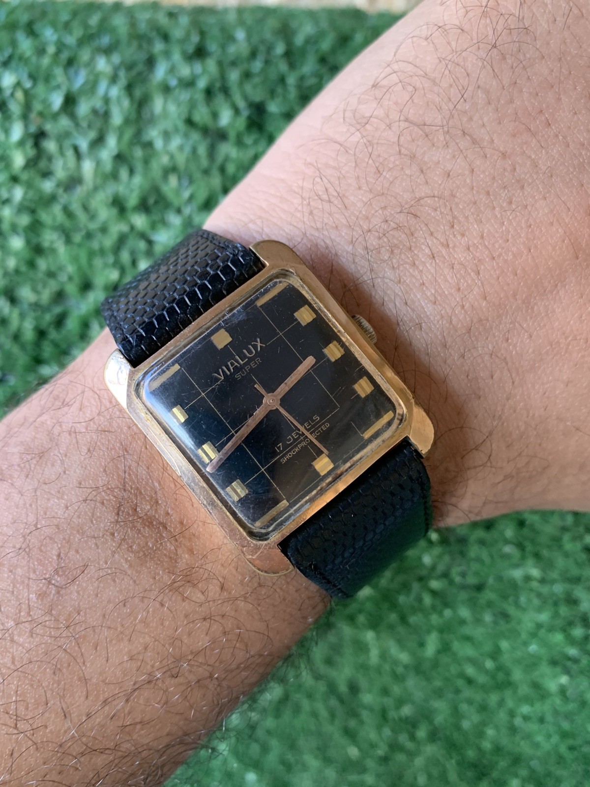 Vintage Vialux Super Watch 32mm Squared Black Swiss Made Iconic Elephant Manual