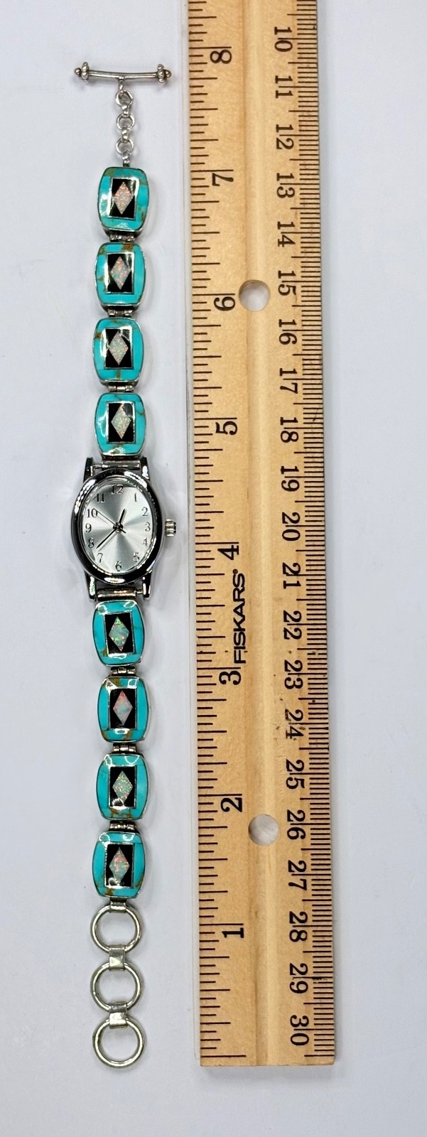 Southwest Style Women’s Bracelet Watch~Sterling, Turquoise, Lab Opal-New/Refurb.