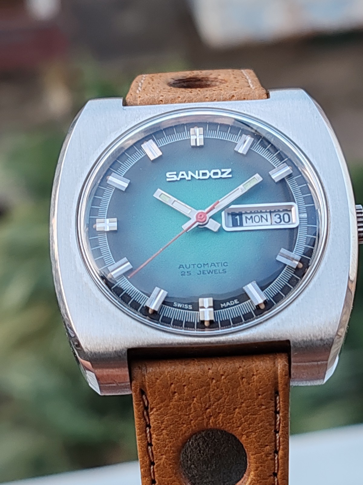 Sandoz Automatic 1746Z-84-8 Teal Gradient Dial Vintage 1970s