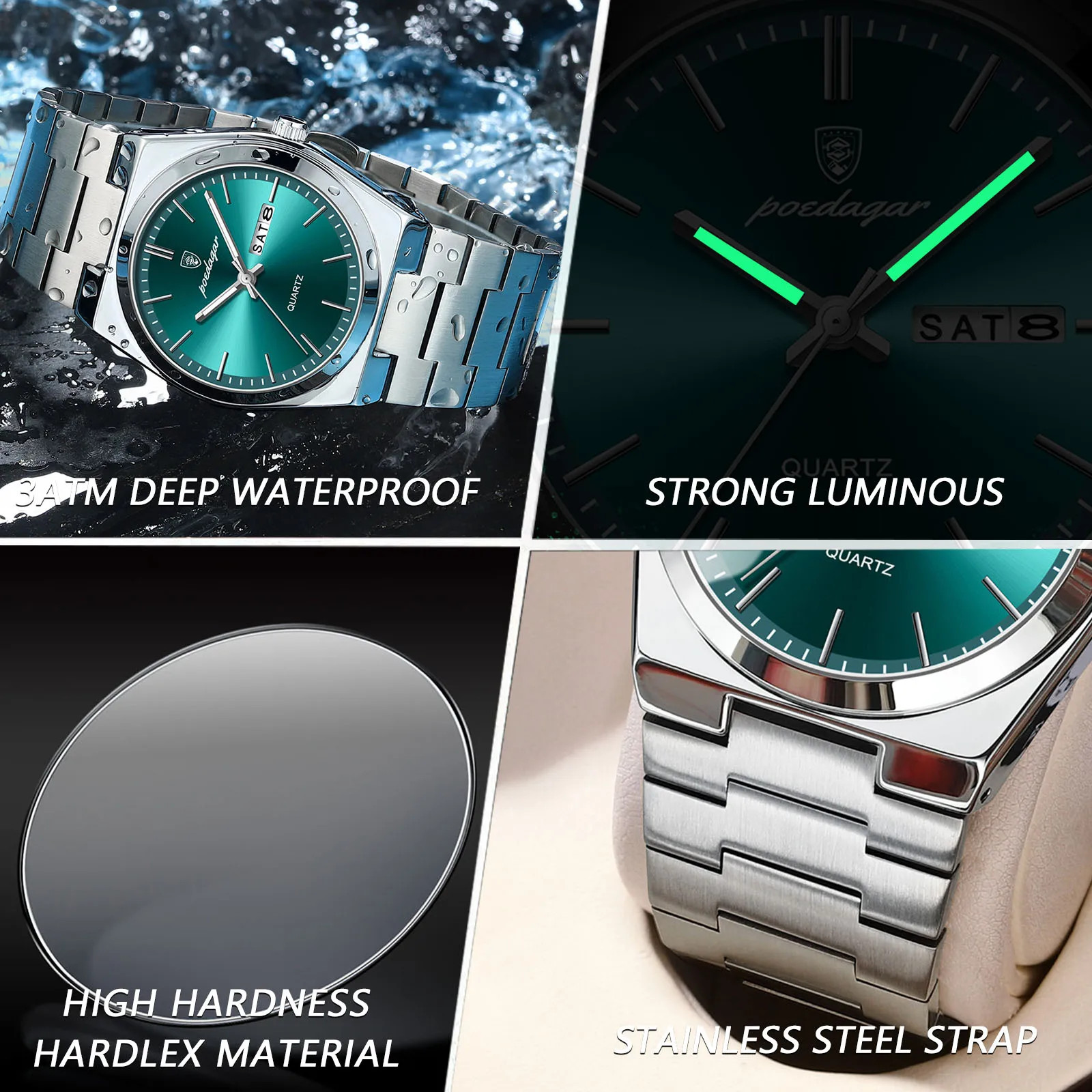 Luxury Men’s Quartz Watch Stainless Steel Waterproof Luminous Date Wristwatch