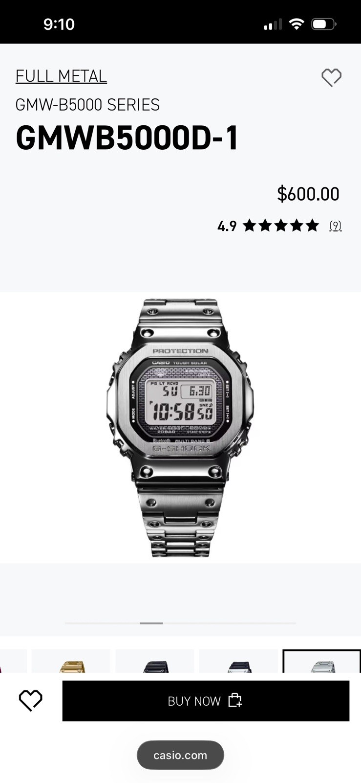 USED GMWB5000D-1, SMALL, Sized For 6 Inch Wrist, NO EXTRA LINKS, Casio G Shock