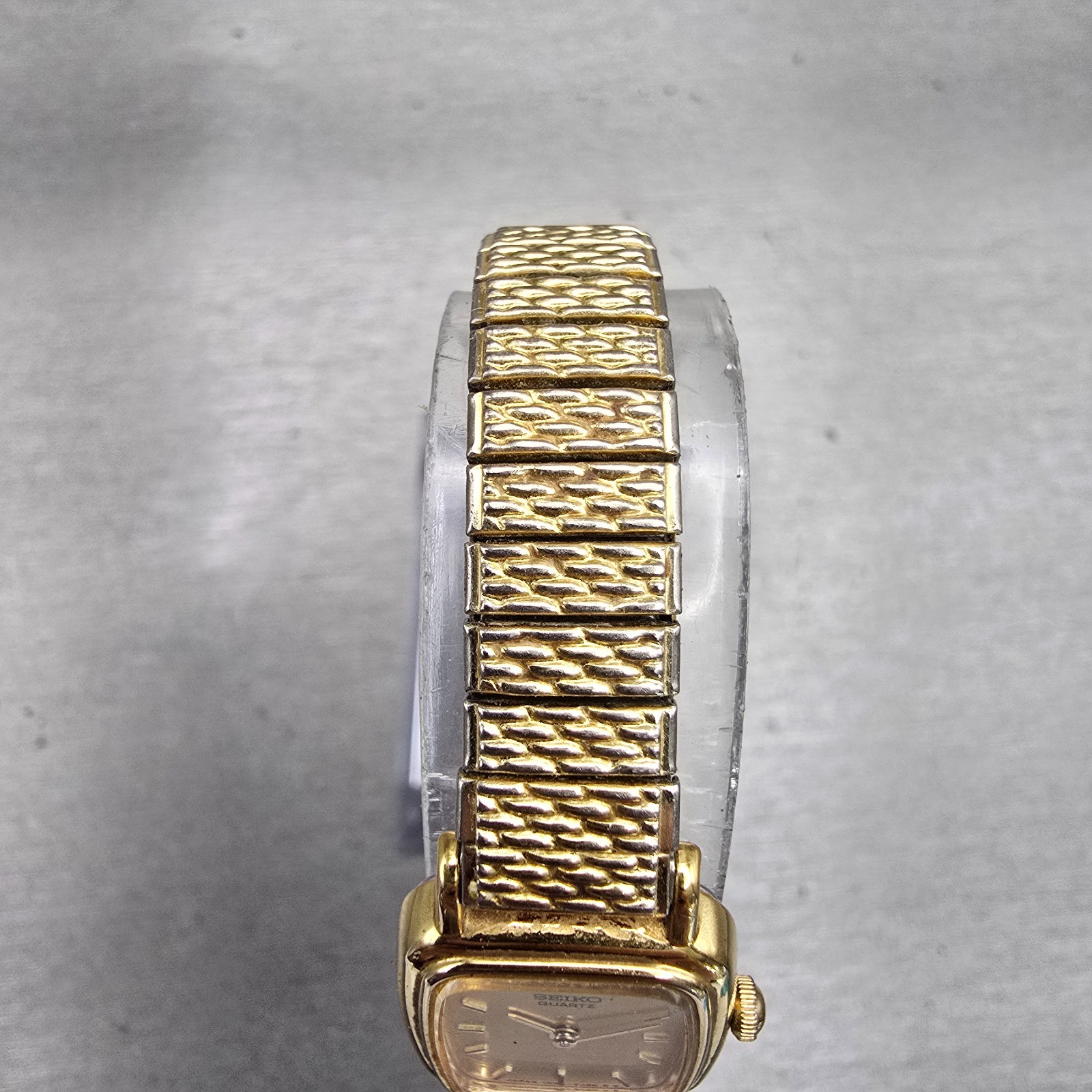 Seiko Watch Women 17mm Gold Dial Gold Tone Rectangle 1N00-5K29 New Battery VTG G