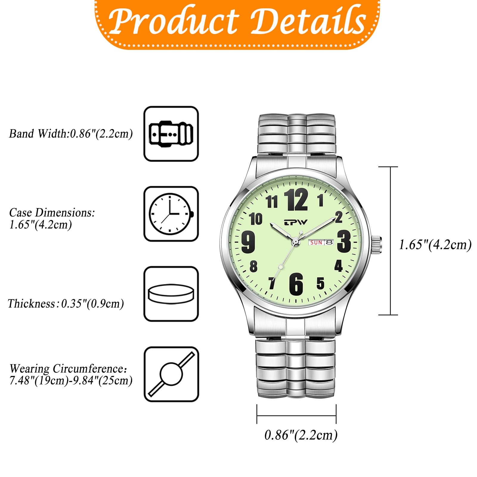 Luminous Couple’s Date Easy Reader Stretch Band Wrist Watch for Mom Dad Senior