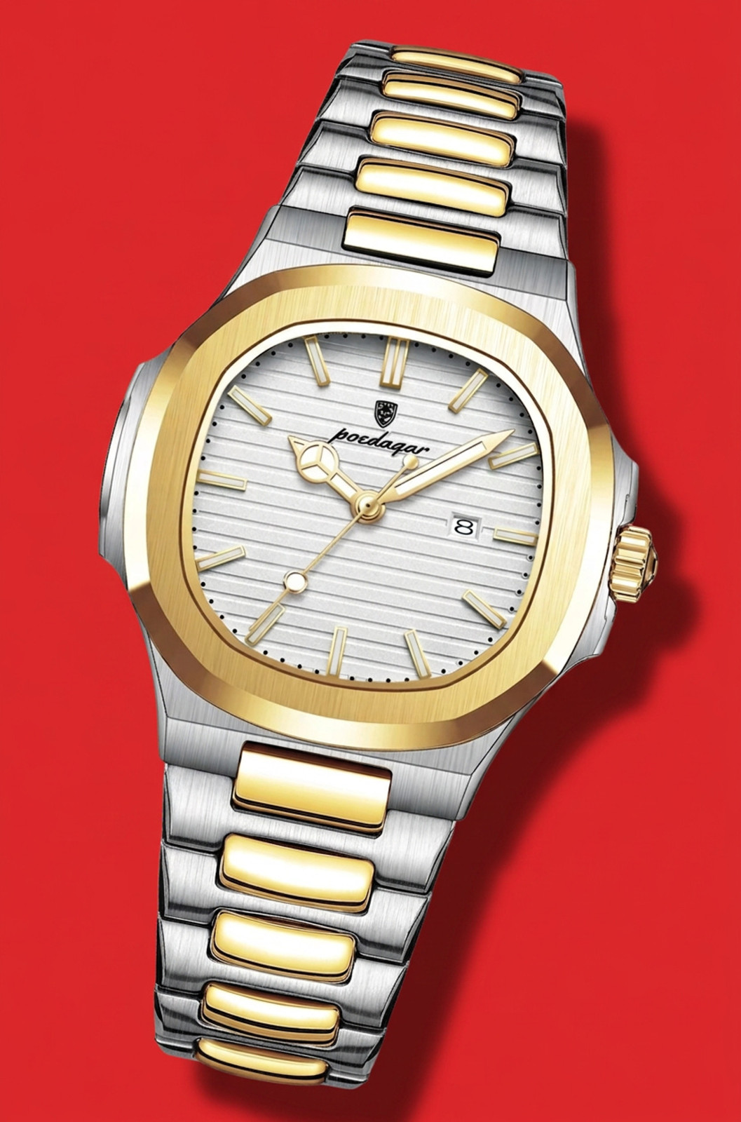 Men Luxury Quartz Gold Silver Watch Luminous Stainless Steel White Dial Poedagar