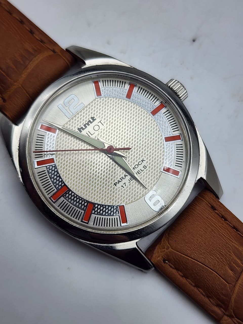 HMT Pilot Mechanical Watch Para Shock 17 Jewels Classic Hand Winding Wristwatch
