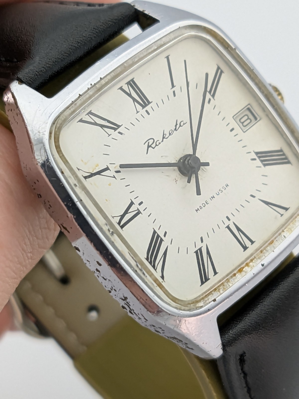 Raketa 2614 Square Vintage Watch Soviet USSR Men Roman Date Mechanical 1970s