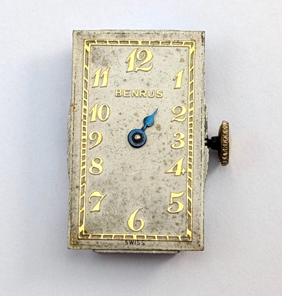 Vintage BENRUS Model S Tank Style 7j Art Deco 14mm Swiss Movement PARTS REPAIR