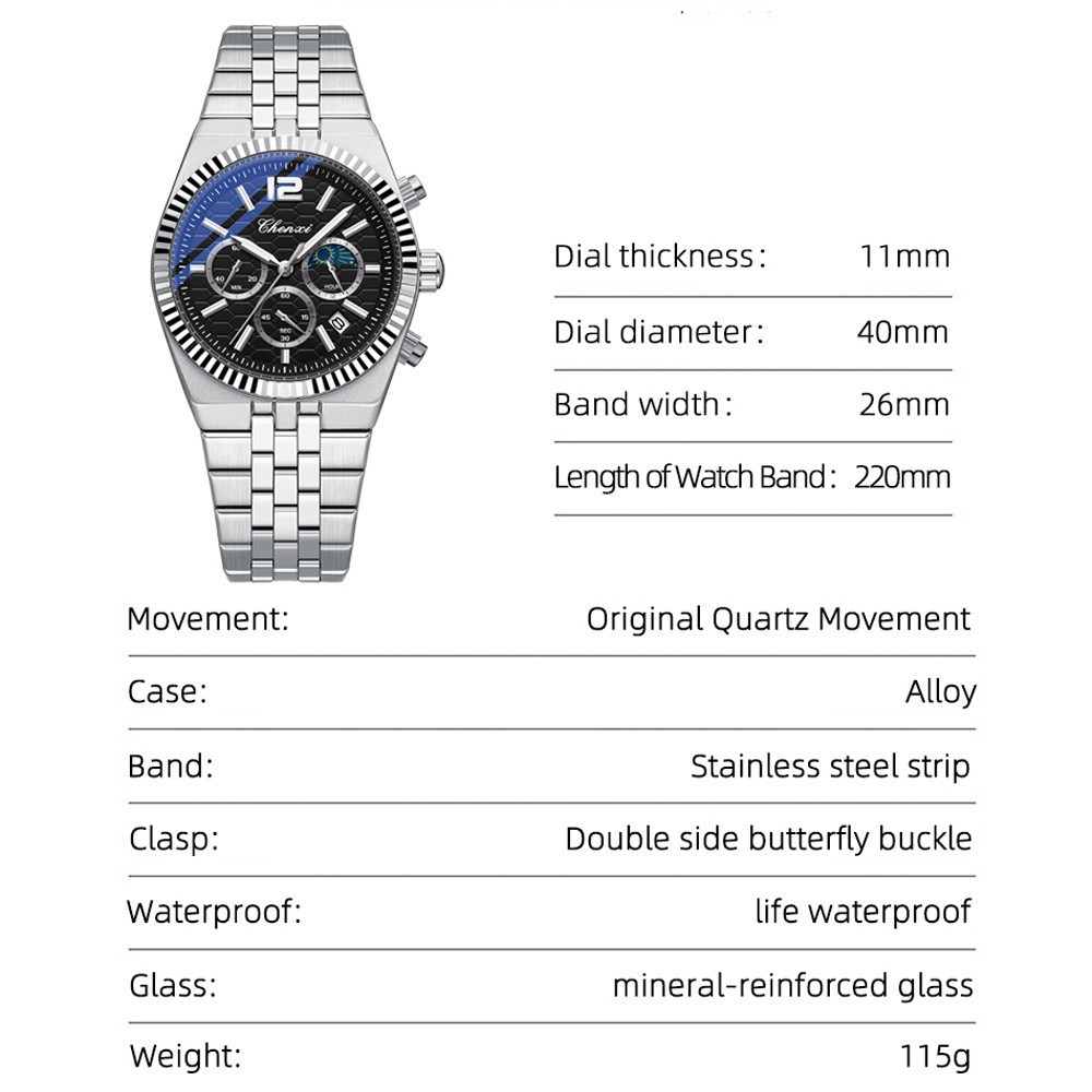 CHENXI Men Quartz Watch Chronograph Wristwatch Six-hands Male Business Watches
