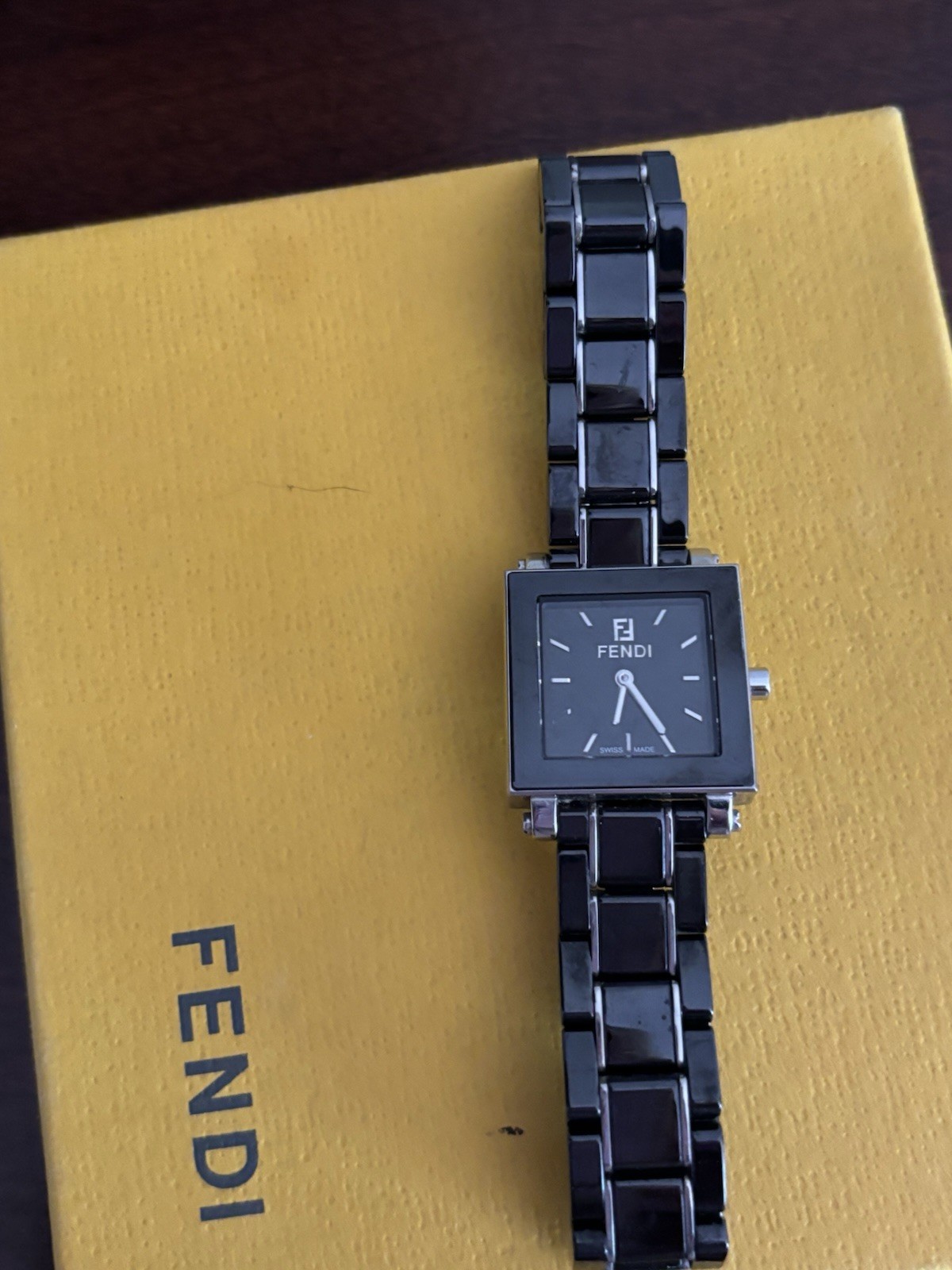 FENDI Orologi Women’s Quartz Black Ceramic Square 21mm Watch w/ Box Papers