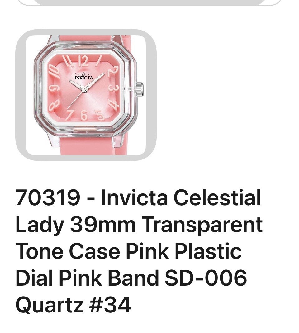 Invicta Celestial Women’s Quartz 39mm Square Clear Case Pink Dial Pink Band