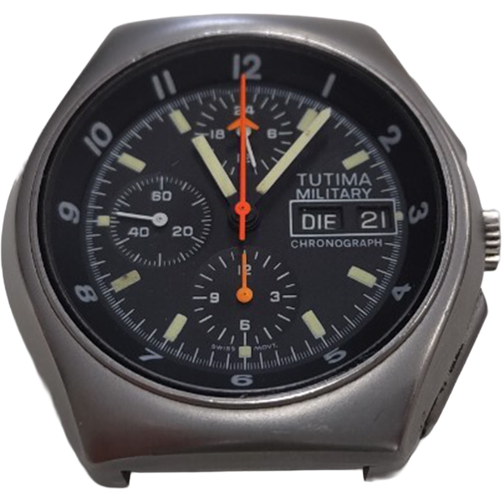 Tutima Military Chronograph Lemania 5100 W Germany Vintage Auto Head Only Auth