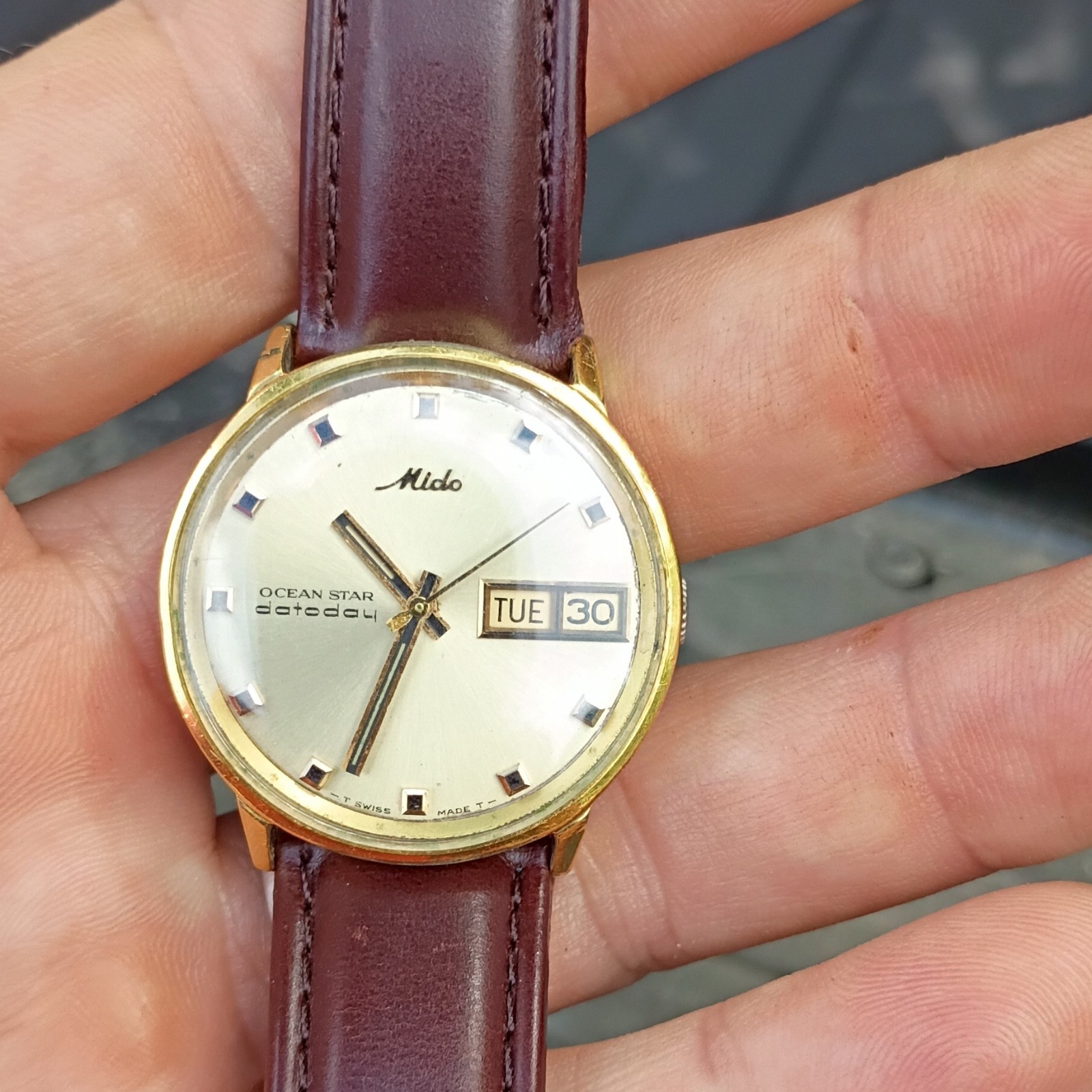 Mido Ocean Star Datoday Vintage 1960s Automatic Day/Date Silver Dial Gold Plated