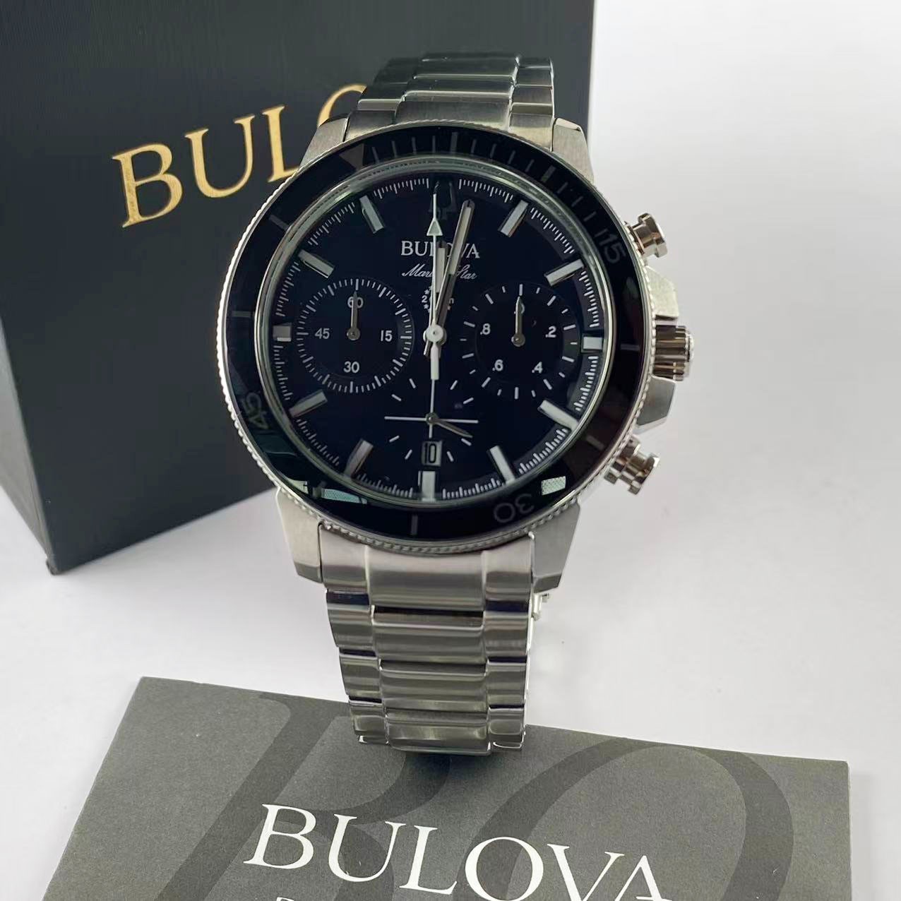 Bulova Marine Star Series C Black Dial Stainless Steel Men’s Quartz Watch 96B272