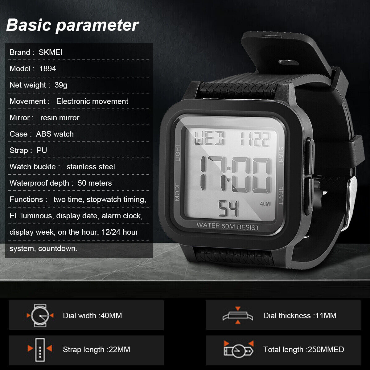 Men Waterproof Digital Sports Watch Military Tactical LED Backlight Wristwatch